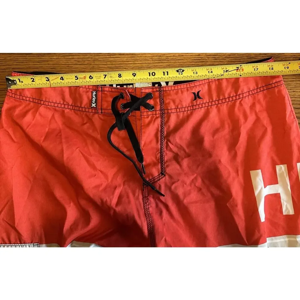 Hurley Board Shorts Men’s 34 Red Gray‎ White Stripe Swim Trunks